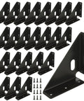 Heavy Duty Corner Brackets 24 Pack With 144 Screws, Metal Gusset Joints For Rock Solid Furniture Support, Triangle Shelf Stabilizers arranged.