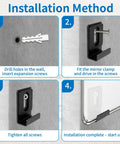 Heavy Duty Metal Mirror Holder Clips Kit For Frameless Wall Mounting With Eight Clips Screws Rubber Pads Anchors And Hooks Go To Choice For Mirrors Billboards And Display Panels installation steps with wall plug, screw, and clip