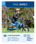 Child riding Kids Electric Dirt Bike 36V 300W Ride On With Quiet Hydraulic Suspension Long Range Up To 13.7 Miles 3 Speed Modes