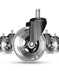 Set Of 5 3 Inch Office Chair Caster Wheels With Precision Ball Bearings And Polyurethane Coating For Quiet Glide On Carpet Hardwood Tile And Laminate Floors Easy Tool Free Installation Not For IKEA, front view