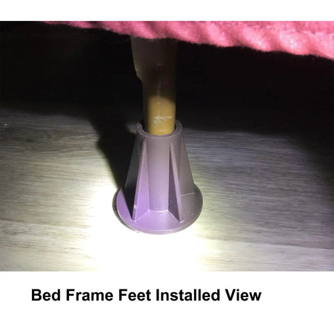 Steel Stem Bed Frame Feet Replacement Set Of 4 With Plastic Inserts To Stop Sliding And Replace Wheels installed on floor