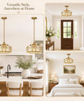 DSMJFU Gold Kitchen Pendant Light for Kitchen Vintage Glass Pendant Light in kitchen and living room settings.