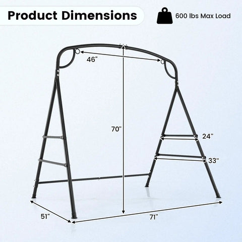 Heavy Duty Hammock Stand With A Frame For Porch Lawn Garden Backyard Supports Up To 660 Lbs Four Reinforced Crossbars Two Hanging Options Indoor Outdoor Swing Frame, showing dimensions of 71 x 51 x 70 inches