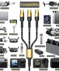 3 In 1 USB C Fast Charge Cable For DJI Drones Compatible With Mini 5 Pro Mini 4 Pro devices, showing compatibility chart.