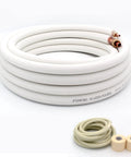 Coiled Sixteen Ft Copper Tubing Extension Set for Mini Split AC and Heating Systems with insulation and nuts in view.