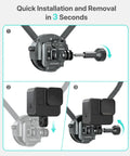 Quick release system for Neck Mount For Action Cameras With Chest Mount, POV Stabilizer, Hands Free Filming for Skiing and Travel Vlogging