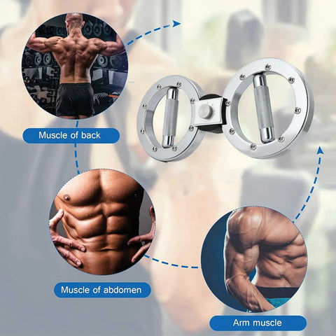 Rotating Burn Machine 12 Lb Arm Trainer with 360 Degree Grips Multifunction Spinning Rotator showcased with muscle targets