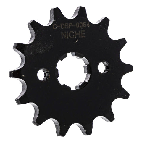 Drive Sprocket And Chain Kit For Kawasaki KLX110 And Suzuki DRZ110 Front 14T metal sprocket close-up