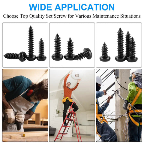 760 Pcs Heavy Duty Torx Star Drive Pan Head Self Tapping Wood Screws Black Carbon Steel M2 M2.3 M2.6 M3 Bulk Pack shown in usage scenarios