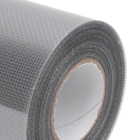 Close-up of Heavy Duty Mesh Repair Tape Roll With Strong Adhesive For Windows Screens Tents Doors Cars And More Easy Self Adhering Patch DIY