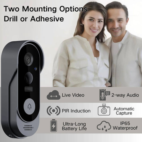 1080P Video Doorbell With Night Vision And Two Way Audio Battery Powered Outdoor Security Camera Instant Alerts Human Detection