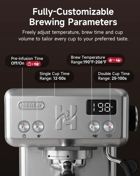 Next Level Home Barista Espresso Machine Rolling Out Barista Grade Shots With A Rock Solid 58 Mm Commercial Group Head And Fully Custom Temp Timers For Pulling Smooth Extracts All Day Long, showing customizable brewing parameters and controls.