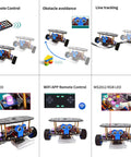 Self Balancing Robot Car Kit With Arduino IDE Compatibility For Hands On Coding And Tinkering In Robotics And STEM Projects Includes Line Tracking Ultrasonic Sensor And IR Remote Programming Set showing IR remote, obstacle avoidance and LED control