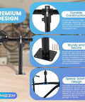 Wall Mounted Bicycle Repair Stand With Adjustable Clamp showing design features and sturdy construction for road and mountain bikes.