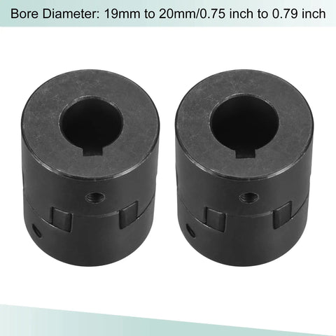 Dual black Beefy Flexible Coupling Shaft 19 To 20 mm Bore 51 mm Length By 44 mm Outer Diameter Motor Coupler Joint front view