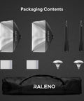 Softbox Lighting Kit 20x28-Inch With Dual 50W Daylight LED Bulbs 5500K TLCI 97 packaging contents displayed