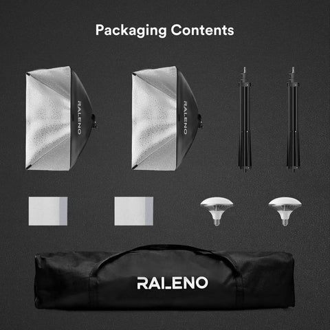 Softbox Lighting Kit 20x28-Inch With Dual 50W Daylight LED Bulbs 5500K TLCI 97 packaging contents displayed