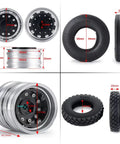 RC Car Repair Kit For One Fourteen Scale RC Tractor Truck And Trailer With Durable Wear Resistant Tires And Rims, showing dimensions.