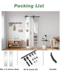 Image of Bifold Barn Door Mirror 36x84 With One Lite Mirror, Bi-Fold Closet Doors Hardware Kit Included, 40 Inch Track For Two Doors, PVC White installed.