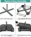 Heavy Duty Beefy 220 Pound Patio Umbrella Base With Sandbags, All Weather Oxford Cover, step-by-step assembly instructions