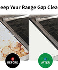 Before and after using Stove Gap Covers And Filler Kit For Seamless Kitchen Look Aluminum Black 23.4 In Heat Resistant Range