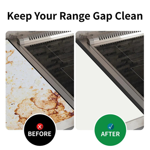 Before and after using Stove Gap Covers And Filler Kit For Seamless Kitchen Look Aluminum Black 23.4 In Heat Resistant Range