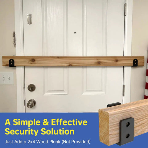 Beefy U Shaped Door Barricade Brackets for 2x4 Wood Reinforcement Industrial Grade Steel Security Brackets installed on door