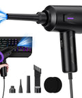 Electric Air Duster And Blower For Keyboard, PC And Electronics, lightweight design, shown with keyboard and attachments