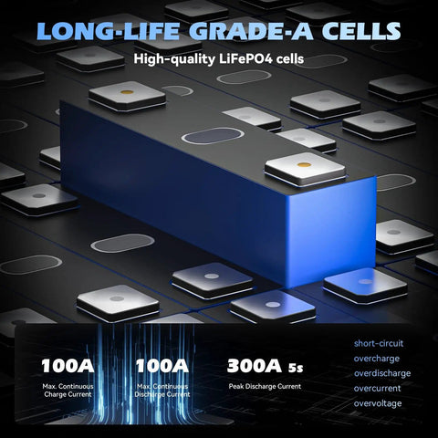 Compact 24V 100Ah LiFePO4 Battery With Built In 100A BMS And Low Temp Protection cells with charging details