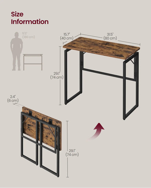 Folding Computer Desk For Small Spaces With One Piece Desktop And Round Edges Lightweight Craft Table open and folded view