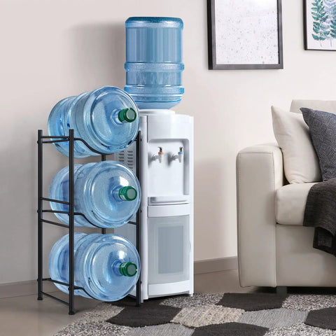 Three Tier Water Jug Rack For Five Gallon Bottles Detachable Bottle Holder Organizer Space Saving Storage Rack Black Ideal