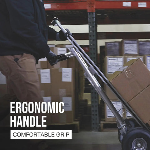 3-In-1 Aluminum Hand Truck And Platform Cart With Stair Climber Converts Between Upright Hand Truck Flat Platform And Stair Climbing Modes 550 Lb Upright Capacity And 770 Lb Platform Load Heavy Duty Utility Cart ergonomic handle in warehouse