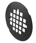 Brass Shower Drain Body With Grid Cover Plate, Four And A Quarter Inch OD Compression Fit, Matte Black Finish, Grate Detail