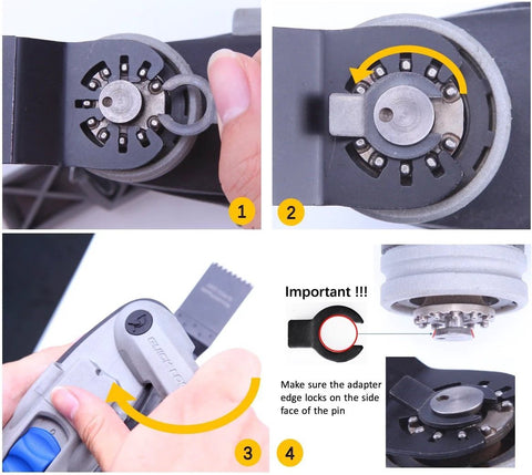Amazon EZARC titanium oscillating tool blades, 3-pack; metal, wood and plastic blades shown with installation steps.