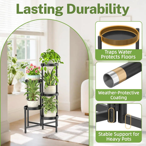 Premium 5 Tier Metal Corner Plant Stand For Indoor Outdoor Use, Adjustable Space Saving Corner Shelf, Quick Tool Free Assembly, Modern Black Finish To Level Up Your Greenery Vibes Now
