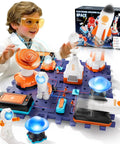 Child playing with Space Science Circuit Kit For Kids, 31 Piece Electronics STEM Set With More Than 100 Projects, Rocket Launcher