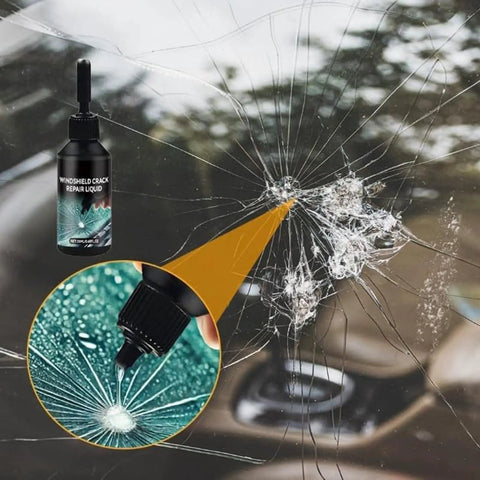 DIY Windshield Crack Repair Kit With Quick Fix Glass Repair Liquid For Chips And Cracks Premium Windshield Repair Tools shown in use