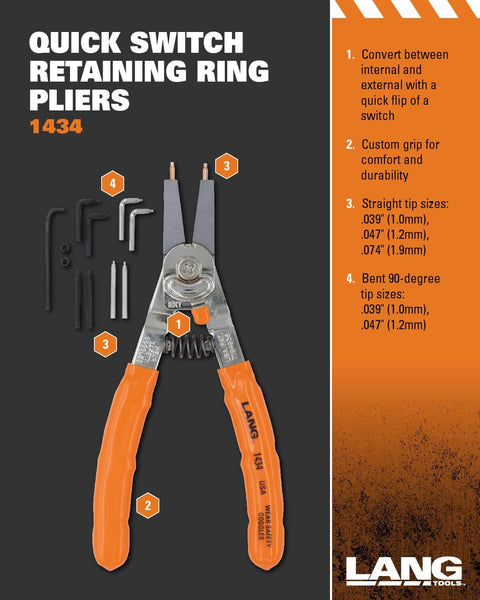Model 1434 Internal And External Quick Switch Retaining Ring Pliers And Tip Kit With Five Color Coded Alloy Steel Tips Hex Key And Durable Comfort Grip All Compactly Stored In A Handy Pouch