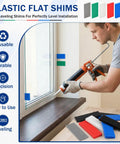 60 Piece Plastic Glazing Blocks And Flat Shims Three Sixteenths To Fifteen Sixteenths Inch in use for leveling window installation.