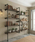 Industrial bookshelf using Three Quarter Inch Black Malleable Iron Pipe Nipples, Threaded On Both Ends, 18 Inch Length, DIY Steampunk Style.