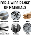 Image showing materials: sheet metal, aluminum, wood, stainless steel, cast iron, plastic. 1 Inch Cobalt Drill Bit With Half Inch Reduced Shank.
