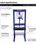 Heavy Duty 6 Ton H Frame Hydraulic Shop Press For Your Garage And Workshop Benchtop Or Floor Model Adjustable Height Includes Plates Blue Finish Ideal For Metal Bending Straightening And Stamping