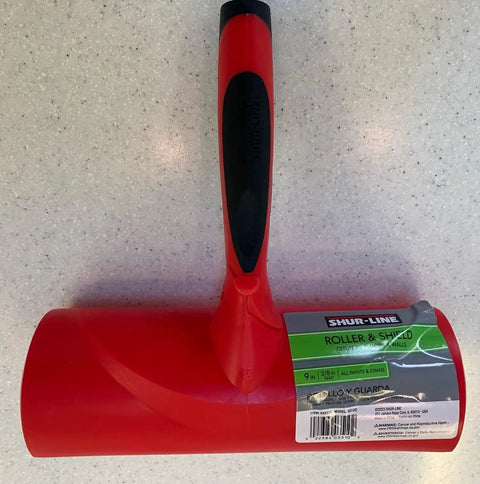 Nine Inch Paint Roller With Integrated Anti Splatter Shield And Heavy Duty Rubber Grip For No Sweat Wall Painting Plus Threaded Socket Attaches To Standard Poles Slick Smooth Coat Reusable Nap Cover Pack Of Ten on a light surface.