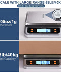 Beefy 88lb Heavy Duty Commercial Food Scale For Kitchen And Bakery, Stainless Steel Platform, Full View LCD Display, 1G Increments