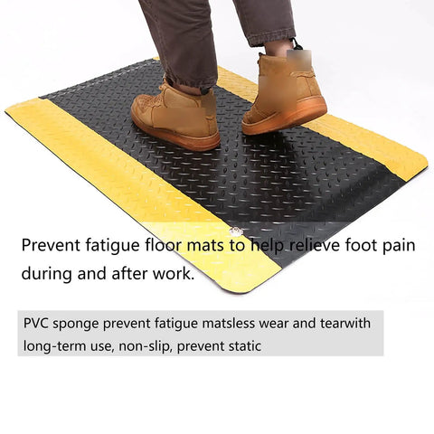 Straight Up Anti Fatigue Floor Mats Heavy Duty Standing Pads For Garage Workshop Kitchen Thick Cushion To Kick Away Leg Pain After Long Shifts With Bright Yellow Border And Rock Solid Non Slip Grip