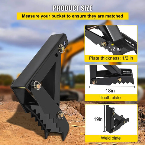 Heavy Duty Backhoe Thumb Attachment Weld On Adjustable Boom For Excavator And Tractor 18 Inch Tooth Plate Half Inch Thick 12mm Bolt On Design With 19 Inch Weld Plate For Perfect Fit product size details