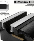Heavy Duty 6 Pack 4 Inch Magnetic Bench Vise Soft Jaws Pads on a vise showing anti-slip waffle grip design.