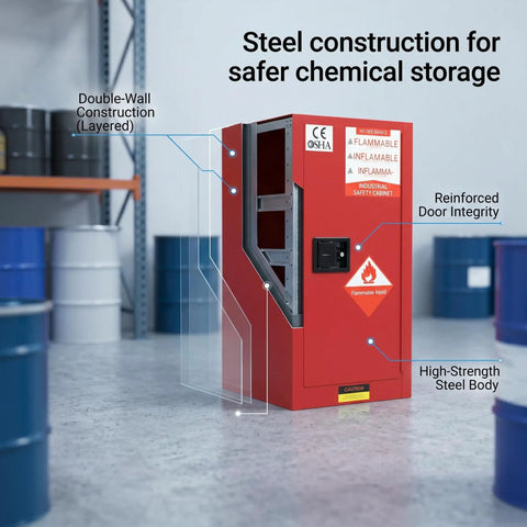 Heavy Duty 34 Gallon Flammable Safety Cabinet Rock Solid American Steel Workhorse OSHA Compliant Antistatic Grounding Fire Resistant Workshop Garage Storage Locker