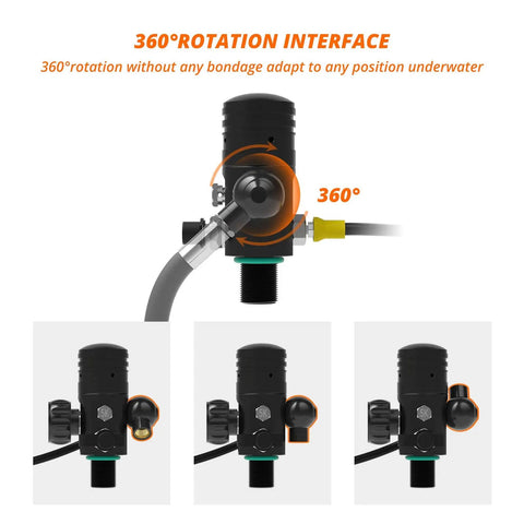 Scuba Diving Valve M18x1.5 First Stage Pressure Reducing Valve For Oxygen Cylinders, 360-degree rotation demonstration