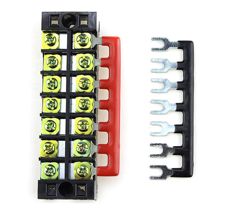 Eight Position Jumper Block Terminal Strips 400V 25A Barrier Fork Type TB2508 Pre Insulated Red And Black 4 Pack